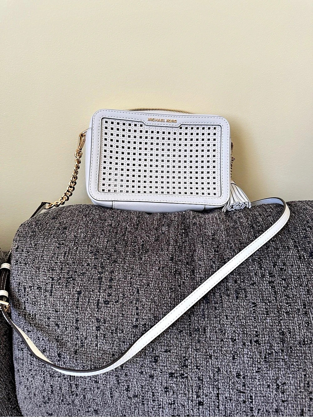 Michael Kors Ginny Medium Perforated Leather Crossbody Bag White & Black